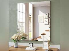 (Similar model). Bonita EM1009A-DTP 24x17,5 Bathroom Mirrors for Over Sink, Large Tempered Glass Square Wall Mirror, Frameless Vanity Mirror for Gym, Yoga, Living Room, Bedroom, Entryway 80