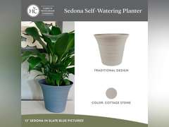 The HC Companies 16 Inch Sedona Round Self Watering Planter - Decorative Lightweight Plastic Plant Pot for Indoor Outdoor Plants Flowers Herbs, Cottage Stone 17