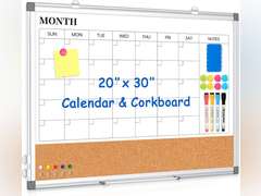 Monthly Calendar Whiteboard Dry Erase Cork Board Combo for Wall, 30" x 20" Magnetic Double-Sided Calendar White Board and Bulletin Board, Portable Board for Office, Kitchen, School, Home, Dorm 47