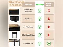 3 Tier Nightstand with Wood Drawer Storage, Small Side Table for Small Spaces, Rustic Tall Night Stand/End Table with Shelf, Anti- Falling Design for Living Room, Bedroom, Sofa, Black 47