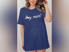 MNLYBABY Boy Mom Shirts for Women Oversized Mama T-Shirt Mom Life Gift for Mama Letter Print Causal Crew Neck Tops size L 10