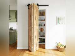 SMARTSTANDARD 3.3ft/40 Bi-Folding Sliding Barn Door Hardware Kit, Bifold Heavy Duty Sturdy Side Mounted -Smoothly and Quietly-Easy to Install, Fit 36' Doors 30