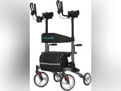 ELENKER Upright Walker, Stand Up Folding Rollator Walker with 10 Front Wheels Backrest Seat and Padded Armrests for Seniors and Adults, Carbon Fiber Black 263