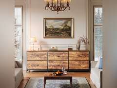 Huuger 63 Inch Long Dresser for Bedroom, Wide TV Stand for 55, 65, 70 Inch TV, 6 Drawer Dresser for Closet with Fabric Drawers, Storage Organizer for Bedroom, Entryway, Rustic Brown 70