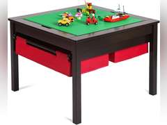 UTEX 2 in 1 Kids Construction Play Table with Storage Drawers and Built in Plate (Espresso) 87