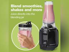Hamilton Beach Juice & Blend 2-in-1 Juicer Machine and 20 oz. Blender, Big Mouth Large 3 Feed Chute for Whole Fruits and Vegetables, Easy to Clean, Centrifugal Extractor, 800W Motor, Black (67970) 123