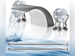 Brushed Nickel Waterfall 3 Hole Bathroom Sink Faucet,Brass Vanity Widespread Crystal Modern Restroom 3 Piece Unique Faucet with Pop up Drain for Sink with Overflow, llaves para lavamanos de ba o 79