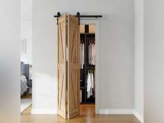 SMARTSTANDARD 3.3ft/40 Bi-Folding Sliding Barn Door Hardware Kit, Bifold Heavy Duty Sturdy Side Mounted -Smoothly and Quietly-Easy to Install, Fit 36' Doors 30