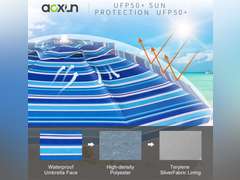 Aoxun Beach Umbrella with Tilt Pole, Portable Sand Anchor and Carry Bag, UPF 50+ Sun Shelter Air Vents Design for Outdoor Activities (Navy Blue & White), 6.5ft(similar model) 32