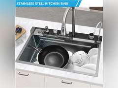 (Similar, see pictures)Digital Display Single Kitchen Sink Embossed Large Groove 304 Stainless Steel Nano Black Raindance Waterfall Sink with Pressurized Cup Washer and Two Waterfalls (29.5x18.1x8.66) 308