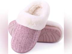 Evshine Warm Knit House Slippers for Women Comfy Wool-Like Lined Chenille Slippers with Memory Foam and Indoor Outdoor Soles, size 8-9 11