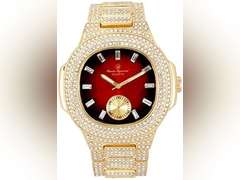 Charles Raymond Blinged Out Oblong Case Metal Mens Watch with Blinged Out Bracelet Set - 8475BM 30