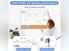 Monthly Calendar Whiteboard Dry Erase Cork Board Combo for Wall, 30" x 20" Magnetic Double-Sided Calendar White Board and Bulletin Board, Portable Board for Office, Kitchen, School, Home, Dorm 47