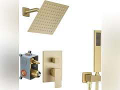(Similar model) Brushed Gold Shower System with High Pressure 8' Rainfall Shower Head, Handheld Shower head, Bathroom Luxury Rain Mixer Shower Combo Set Wall Mounted Shower Faucet Rough-in Valve and Trim Kit 150