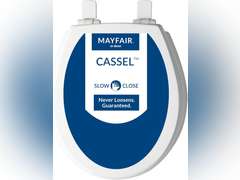 Mayfair Cassel Slow Close Toilet Seat, Easy Clean, Non Slip Premium Wood Seat, Easy Install, Made in USA, Round, White 38