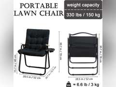 Folding Camping Chair with Detachable Cushion and Cup Holder, Lawn Chair with Arm Rest, Heavy Duty Portable Camping Chair for Adults, Outdoor Chair for Camping, Lawn, Patio, Beach and Fishing, Black 2 Pack 90