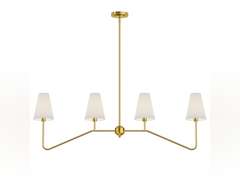 Electro bp;47" W 4-Light Linear Kitchen Island Lighting Fixture Classic Chandeliers Polished Gold with White Linen Shades for Dining Table,E12,160W 130