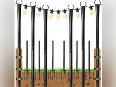 6 Pack String Light Poles for Outside, 10ft Heavy-Duty Metal Light Poles for Outdoor String Lights with Fork, Adjustable Lighting Stand for Patio Decor Backyard Pergola Garden Deck Porch Decorations 59