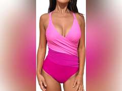 CUPSHE Women's One Piece Swimsuit Bathing Suit V Neck Ruched Crisscross Back Self Tie Color Block, M 23