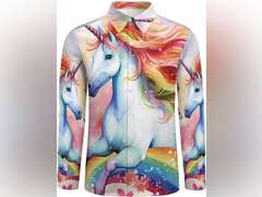 Similar model, Rainbow Unicorns Men's Button Down Shirt Long Sleeve Shirt Casual Regular Fit Tops with Pocket, L 30