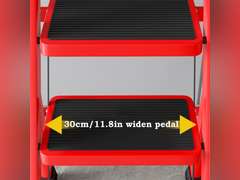 4 Step Ladder Lightweight Step Stool Portable Foldable Extension Ladder Steel Ladder with Anti-Slip Wide Pedal and Handrail Multi-use for Home Kitchen & Office(Red) 127