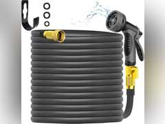 Garden Hose 100 FT Lightweight No-Kink Water Hose with 10 Functions Spray Nozzle and 3/4" Brass Connectors, Flexible, Leakproof, for Lawn Watering, Floor Cleaning, and Car Washing, Black 26