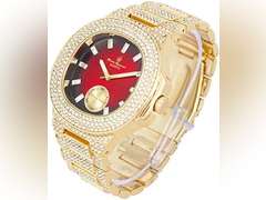 Charles Raymond Blinged Out Oblong Case Metal Mens Watch with Blinged Out Bracelet Set - 8475BM 30