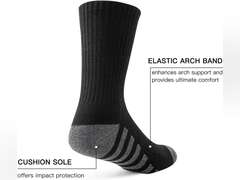 JOYN E 8 Pairs Mens Crew Work Cushion Socks Long Athletic Running Socks Workout Breathable Socks,Black,Sock Size:10-13, Black(8 Pairs), Large 26