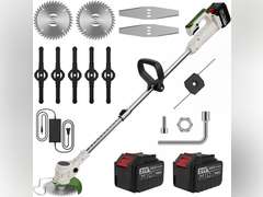 Electric Weed Wacker 21V Brush Cutter, Weed Wacker Cordless String Trimmer, Lightweight Grass Trimmer & Edger Lawn Tool,Portable Electric Lawn Trimmer with Charger, 2 Batteries, 3 Types Blades 73