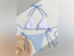 MakeMeChic Women's Halter Triangle Thong Bikini Sets High Cut Swimsuit Bathing Suit Swimwear, XS 26