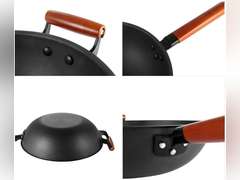 Wok - Traditional Hand Hammered Carbon Steel Pow Wok and Steel Helper Handle-13.7inch 128