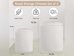 Set of 2 Round Storage Ottoman, Multifunctional Storage Ottoman with Lid and Soft Corduroy Padding, Footrest for Living Room and Bedroom, Vanity Stool for Makeup 80