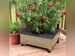 Emsco Group City Pickers 24.5 in. X 20.5 in. Patio Raised Garden Bed Grow Box Kit with Watering System and Casters in Sandstone 80