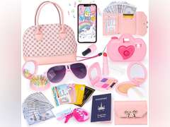 Toddler Play Purse for Little Girls, 35PCS Kids Purse with Pretend Play Princess Toys Includes Handbag, Camera, Phone, Wallet, Key, Kids Purse Birthday Gift for Girls Toddler Age 3 4 5 6+ 15