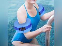 HISTAR Set of 2 Foam Swim Aquatic Cuffs,Water Aerobics Equipment Float Ring Fitness Exercise Set, Ankles Arms Belts with Quick Release Buckle for Swim Fitness Training Set (Blue) 18