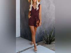 Acelitt Womens Casual Summer Crewneck Ruffle Sleeveless Rompers, Size M 40