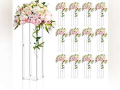 Geetery 12 Pieces Tall Acrylic Vase Wedding Centerpieces Clear Flower Stand Column Geometric Floral Vase Elegant Display Holder for Birthday Party Wedding Table Decorations (20 Inch) 140
