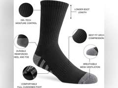 JOYN E 8 Pairs Mens Crew Work Cushion Socks Long Athletic Running Socks Workout Breathable Socks,Black,Sock Size:10-13, Black(8 Pairs), Large 26
