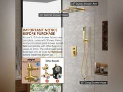 Gold Shower System, 12 Square Rainfall Shower Head with Handheld Combo Spray, Bathroom Brushed Gold Shower Faucet Set with Valve, 59' Shower Hose, Shower Trim Kit and Diverter, Wall Mounted 126