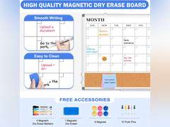 Monthly Calendar Whiteboard Dry Erase Cork Board Combo for Wall, 30" x 20" Magnetic Double-Sided Calendar White Board and Bulletin Board, Portable Board for Office, Kitchen, School, Home, Dorm 47