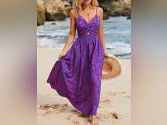 CUPSHE Women's Maxi Dress Floral Print Twisted V Neck Sleeveless Long Dress Summer Casual Dress size M 48