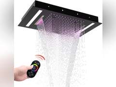 HOMEDEC 14x20inch LED Multi Functions Full Body Shower Head High-Pressure, Rainfall Spray Waterfall 3 Functions Can Run Together Shower Water Filter, Black 380