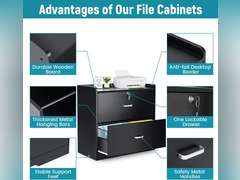 YORKING Wood Lateral File Cabinet with Lock, Storage Filing Cabinet with Full Extension Lockable Drawer Fits A4/Letter/Legal Size File Cabinets for Home Office Organizer, 2 Drawers 81