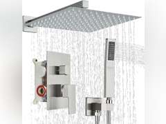 Shower Faucet Set Brushed Nickel Shower System with 12 Inches Rain Shower Head and Handheld Sprayer Wall Mounted Shower Fixture Set with Brass Shower Valve 130