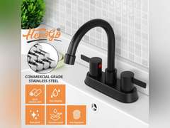 Herogo 2-Handle Centerset Bathroom Faucet Matte Black, Stainless Steel Vanity Sink Faucet 2-3 Hole with Drain Assembly, 360 Swivel Spout and Supply Hose for Farmhouse RV 24