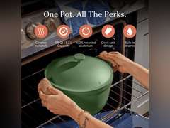 Our Place Perfect Pot - 5.5 Qt. Nonstick Ceramic Sauce Pan with Lid | Versatile Cookware for Stovetop and Oven | Steam, Bake, Braise, Roast | PTFE and PFOA-Free | Toxin-Free, Easy to Clean | Sage 145
