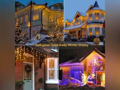 (UNKNOWN LENGTH) Warm White Christmas Lights Outdoor, 66ft 640 LED Icicle Lights for Outside House with Connectable Clear Wire 8 Modes Timer, Plug in Waterproof for Home Holiday Eaves Yard Party Room Indoor Decoration 30