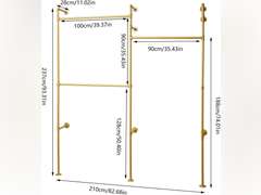 Floor Stand Garment Rack,3 Shelves Clothes Organizer,Wall Mount Clothes Display Holder 74.01" Iron Closet Storage (Gold) 98