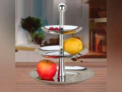 Stainless Steel Tiered Tray Stand, Large Capacity Multi Functional Cupcake Tower, Cake Pop Fruit Pastry 3 Tier Serving Tray for Home Parties Bars Silver (Stainless Steel 2) 34