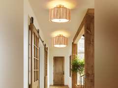 WILON Boho Light Fixture Ceiling Mount, 3-Light Rattan Light Fixture with Fabric Shade, Modern Woven Flower Semi Flush Mount Ceiling Light Fixture for Hallway Entryway Bedroom Nursery Kitchen 45